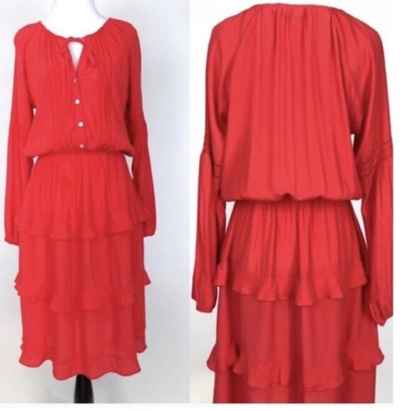 Anthropologie Dress Size Small Red Boho Western Sunday in Brooklyn Tiered Ruffle - Picture 3 of 8